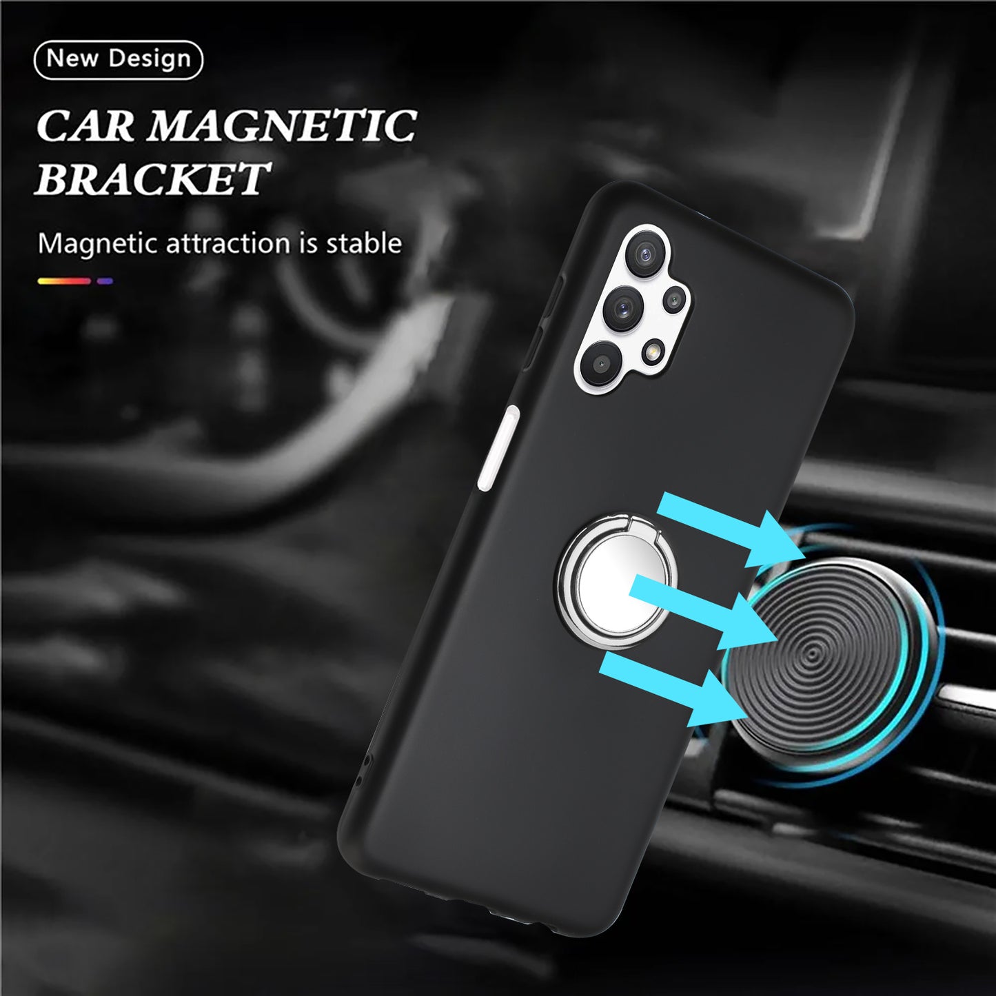 For Samsung Galaxy A32 5G / M32 5G Mirror-like Ring Kickstand Fingerprint Free TPU Case Matte Phone Cover
