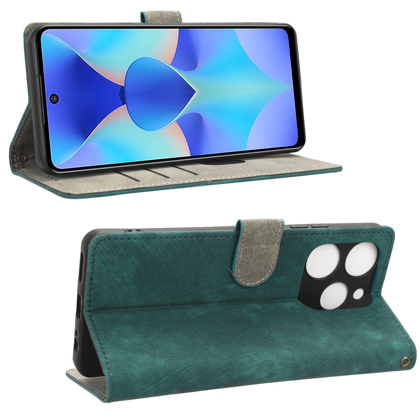 For Tecno Spark 10 Pro KI7 Mobile Phone Cover Stand Case PU Leather RFID Blocking Wallet with Strap