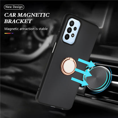 Protective Shell for Samsung Galaxy A53 5G Anti-scratch Mirror-like Ring Kickstand Case Matte TPU Phone Cover