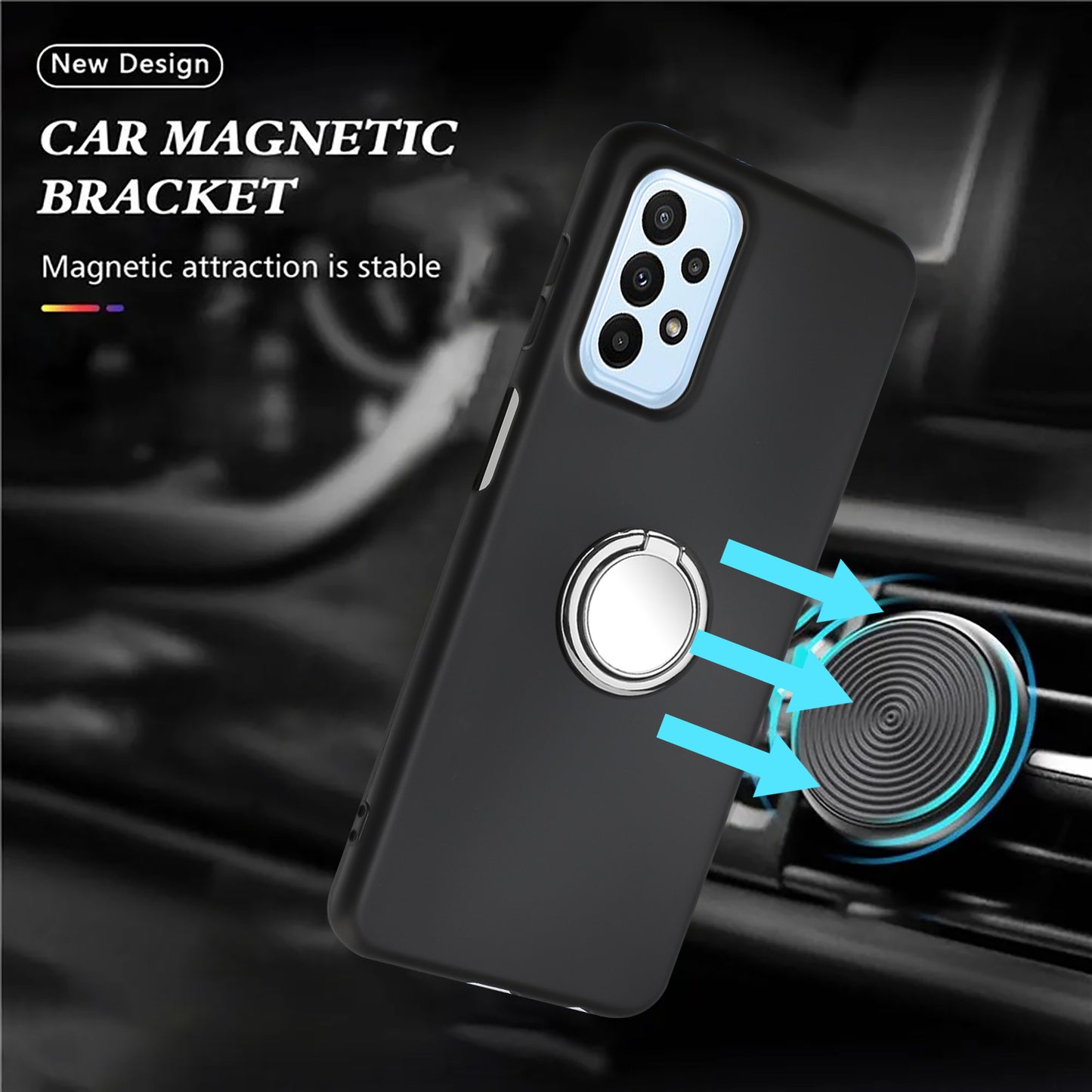 For Samsung Galaxy A73 5G Mirror-like Ring Kickstand TPU Case Matte Phone Anti-drop Cover