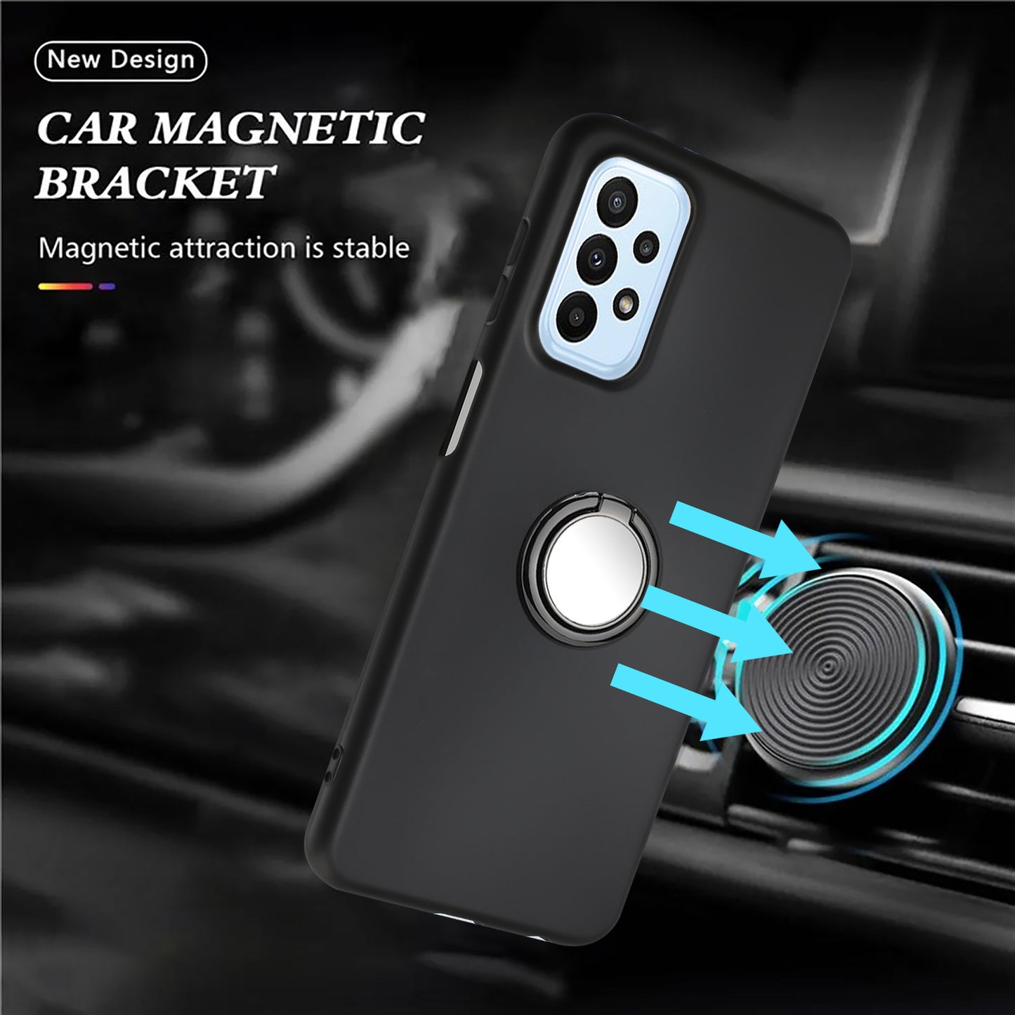 For Samsung Galaxy A73 5G Mirror-like Ring Kickstand TPU Case Matte Phone Anti-drop Cover
