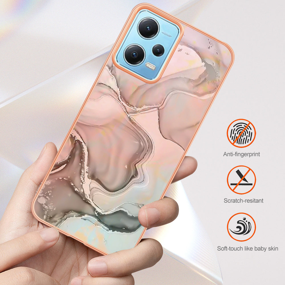 For Xiaomi Redmi Note 12 5G (China) / (India) / (Global) / Poco X5 5G YB IMD Series-16 Style E Phone Case 2.0mm Electroplating IMD Marble Pattern TPU Cover