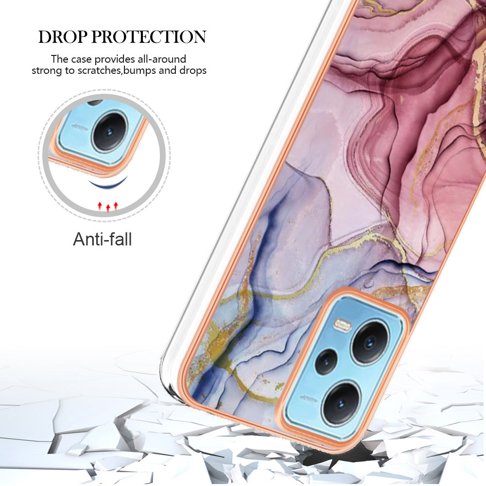 For Xiaomi Redmi Note 12 5G (China) / (India) / (Global) / Poco X5 5G YB IMD Series-16 Style E Phone Case 2.0mm Electroplating IMD Marble Pattern TPU Cover
