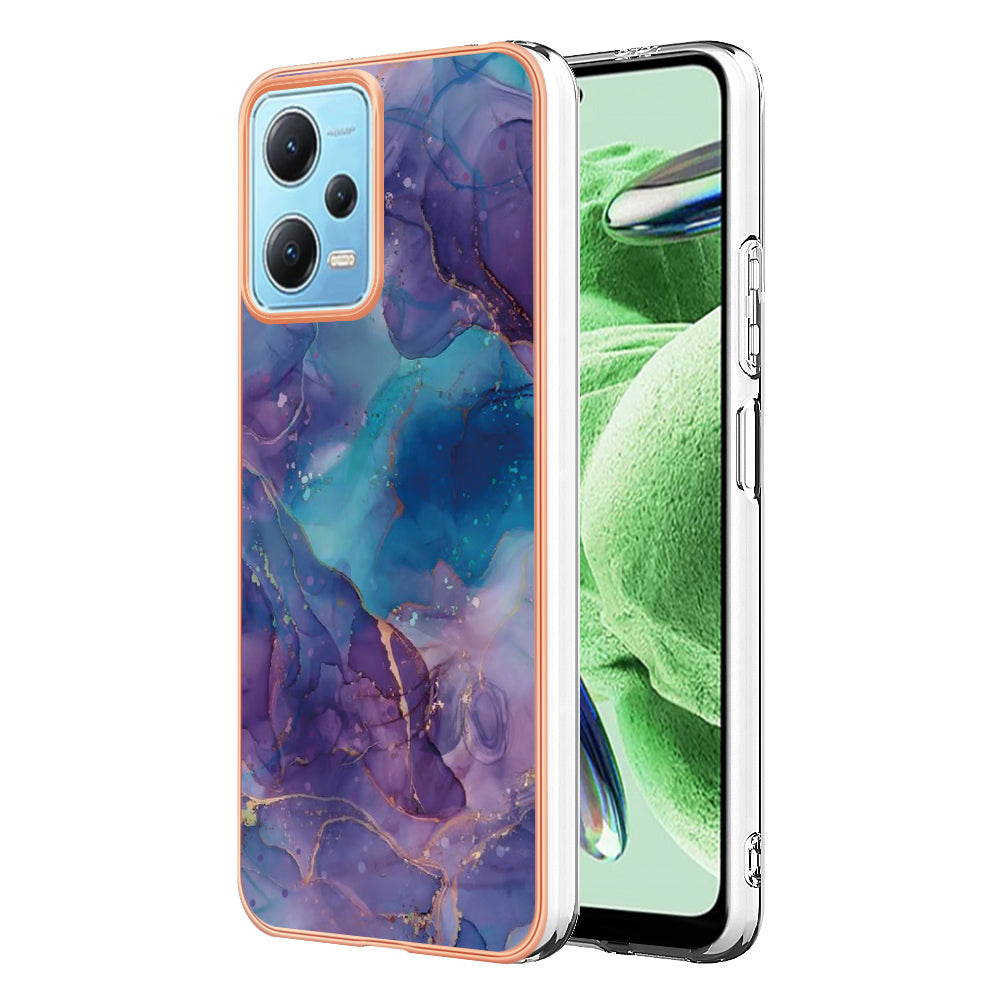 For Xiaomi Redmi Note 12 5G (China) / (India) / (Global) / Poco X5 5G YB IMD Series-16 Style E Phone Case 2.0mm Electroplating IMD Marble Pattern TPU Cover