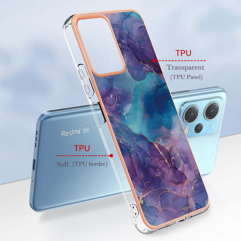 For Xiaomi Redmi Note 12 5G (China) / (India) / (Global) / Poco X5 5G YB IMD Series-16 Style E Phone Case 2.0mm Electroplating IMD Marble Pattern TPU Cover
