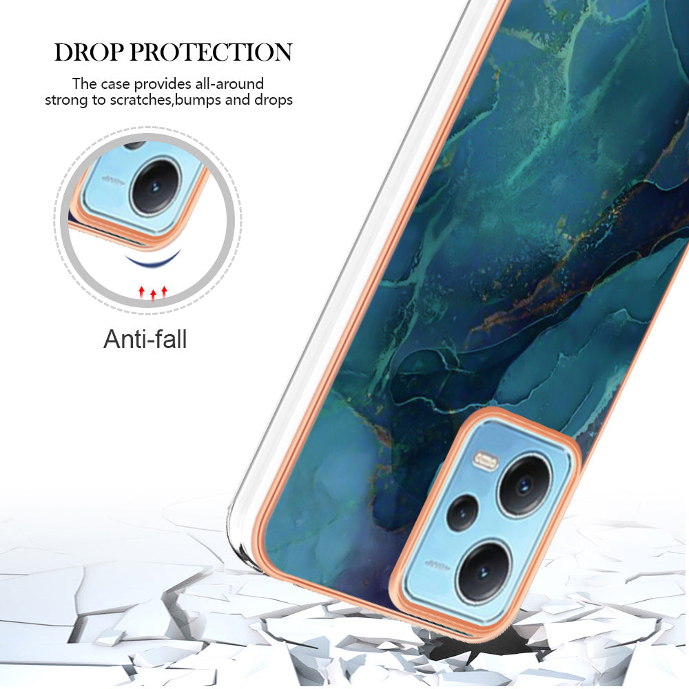 For Xiaomi Redmi Note 12 5G (China) / (India) / (Global) / Poco X5 5G YB IMD Series-16 Style E Phone Case 2.0mm Electroplating IMD Marble Pattern TPU Cover