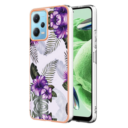 YB IMD Series-1 for Xiaomi Redmi Note 12 5G (China) / (India) / (Global) / Poco X5 5G Electroplating Phone Case Marble Floral Pattern TPU IMD Cover
