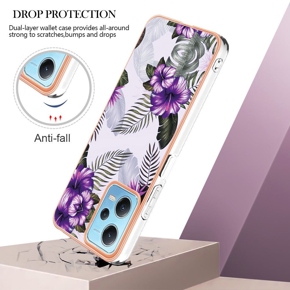 YB IMD Series-1 for Xiaomi Redmi Note 12 5G (China) / (India) / (Global) / Poco X5 5G Electroplating Phone Case Marble Floral Pattern TPU IMD Cover