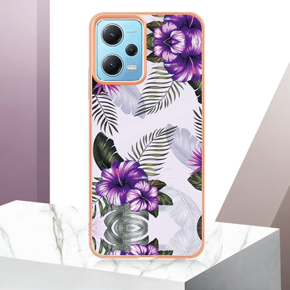 YB IMD Series-1 for Xiaomi Redmi Note 12 5G (China) / (India) / (Global) / Poco X5 5G Electroplating Phone Case Marble Floral Pattern TPU IMD Cover