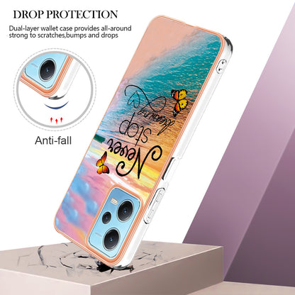 YB IMD Series-1 for Xiaomi Redmi Note 12 5G (China) / (India) / (Global) / Poco X5 5G Electroplating Phone Case Marble Floral Pattern TPU IMD Cover