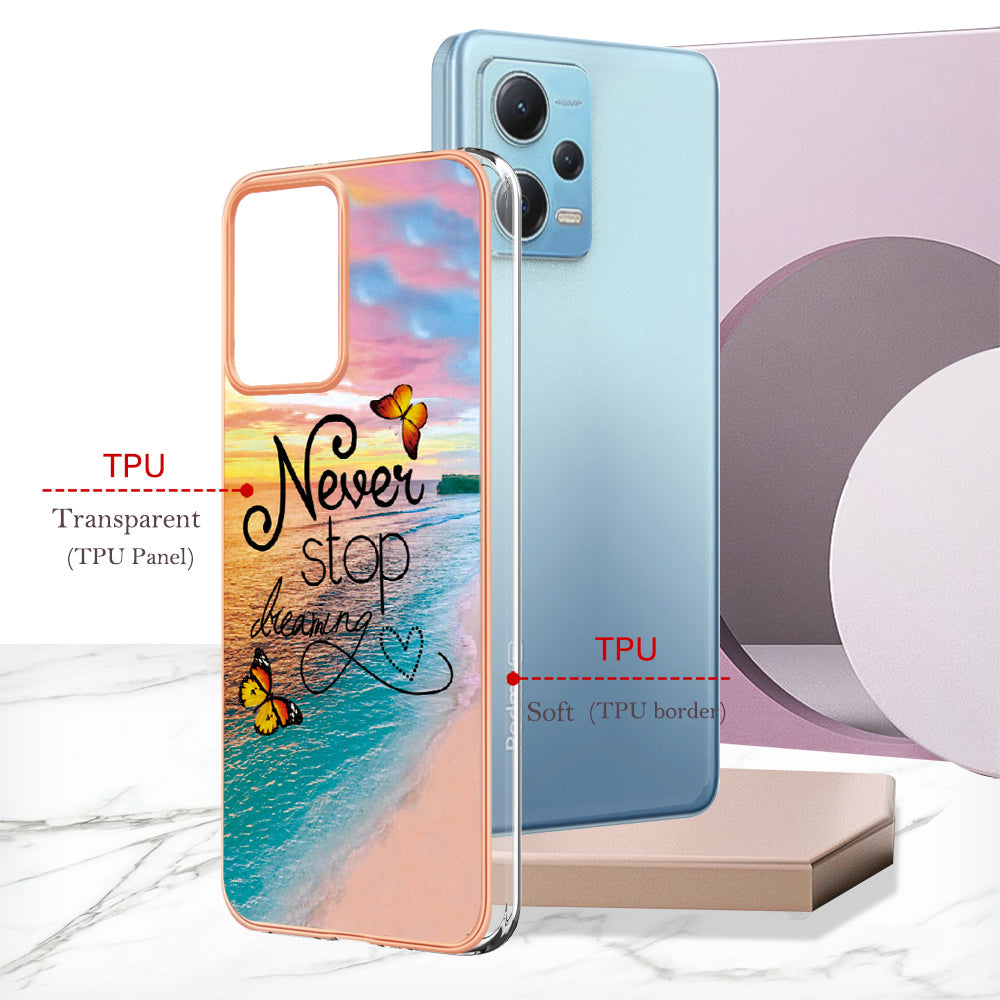 YB IMD Series-1 for Xiaomi Redmi Note 12 5G (China) / (India) / (Global) / Poco X5 5G Electroplating Phone Case Marble Floral Pattern TPU IMD Cover
