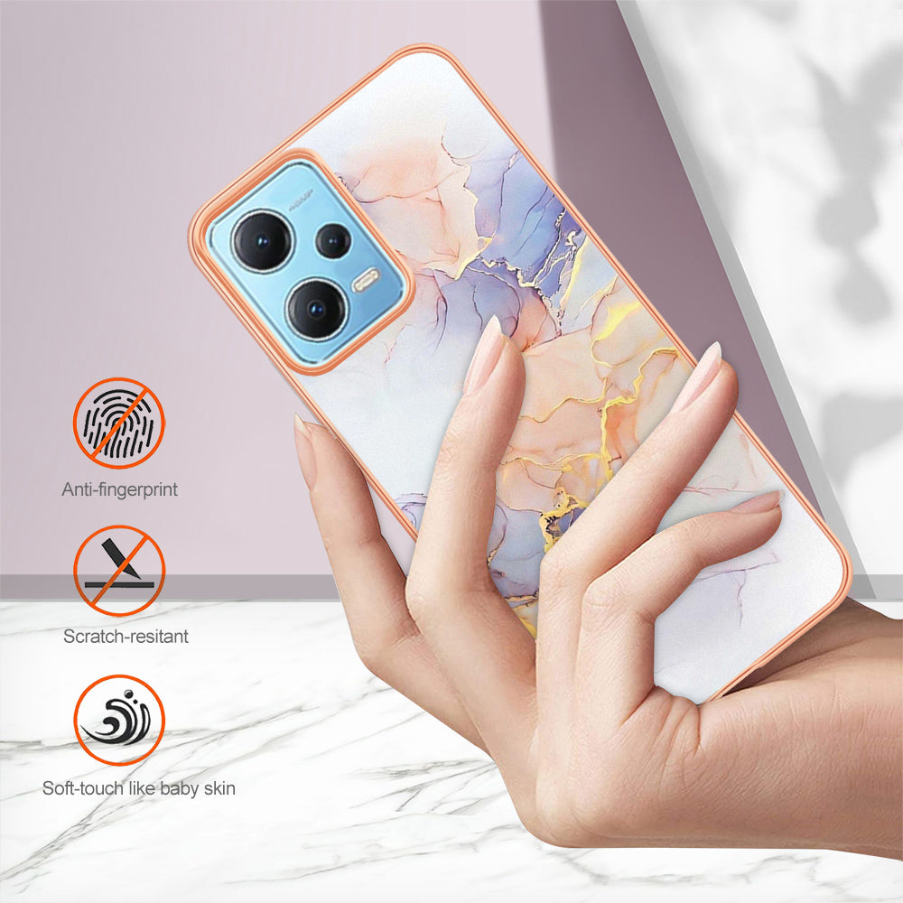 YB IMD Series-1 for Xiaomi Redmi Note 12 5G (China) / (India) / (Global) / Poco X5 5G Electroplating Phone Case Marble Floral Pattern TPU IMD Cover