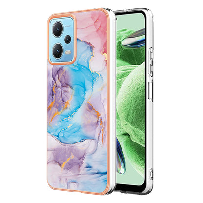 YB IMD Series-1 for Xiaomi Redmi Note 12 5G (China) / (India) / (Global) / Poco X5 5G Electroplating Phone Case Marble Floral Pattern TPU IMD Cover