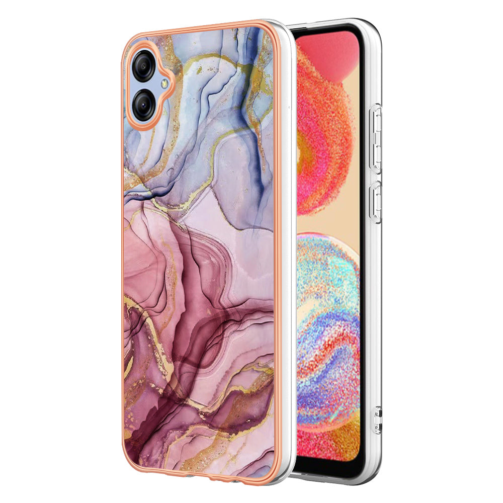 For Samsung Galaxy A04e 4G / F04 4G / M04 4G YB IMD Series-16 Style E Marble Pattern TPU IMD Phone Case 2.0mm Electroplating Cover