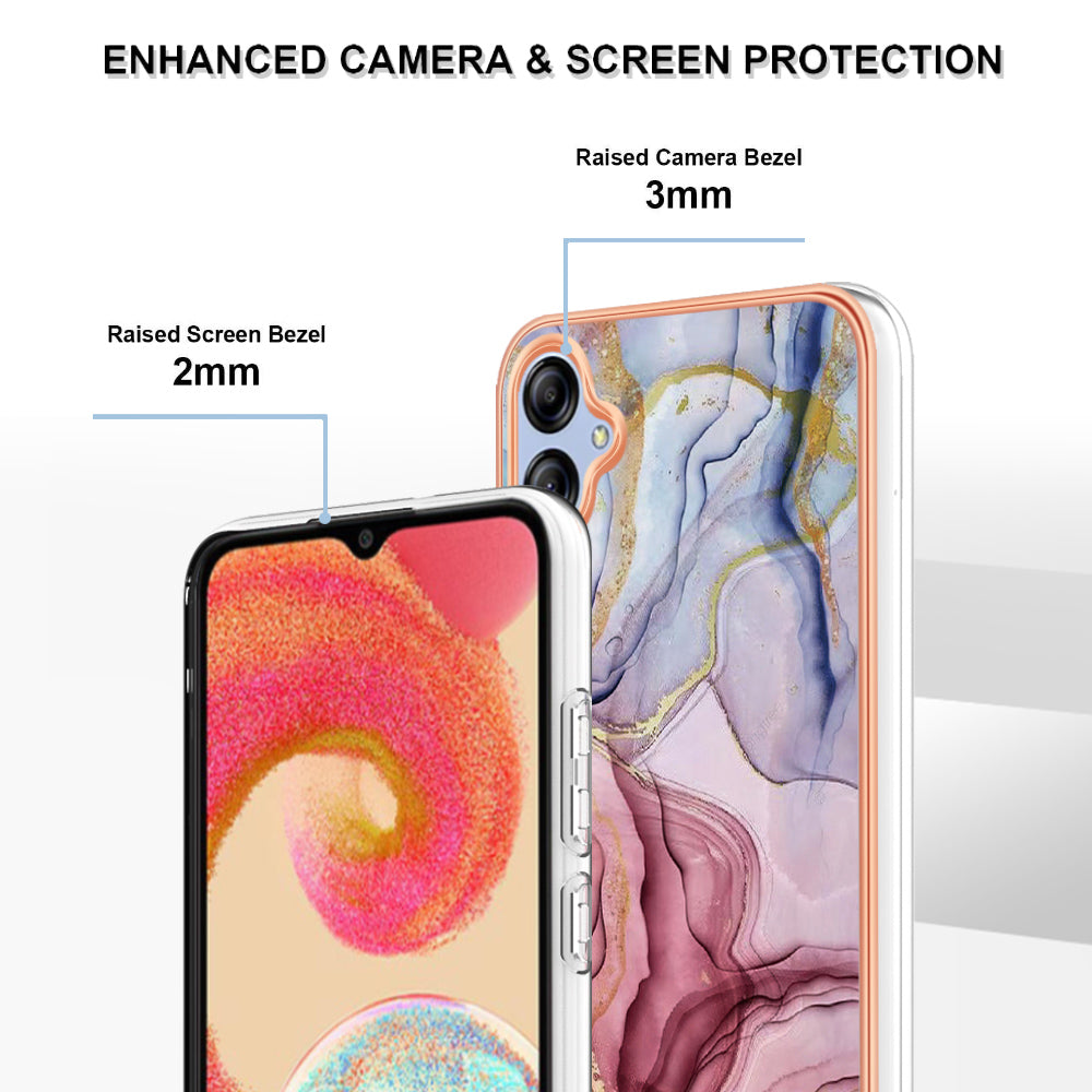 For Samsung Galaxy A04e 4G / F04 4G / M04 4G YB IMD Series-16 Style E Marble Pattern TPU IMD Phone Case 2.0mm Electroplating Cover