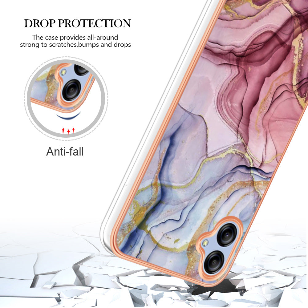 For Samsung Galaxy A04e 4G / F04 4G / M04 4G YB IMD Series-16 Style E Marble Pattern TPU IMD Phone Case 2.0mm Electroplating Cover