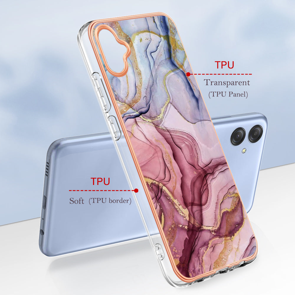 For Samsung Galaxy A04e 4G / F04 4G / M04 4G YB IMD Series-16 Style E Marble Pattern TPU IMD Phone Case 2.0mm Electroplating Cover