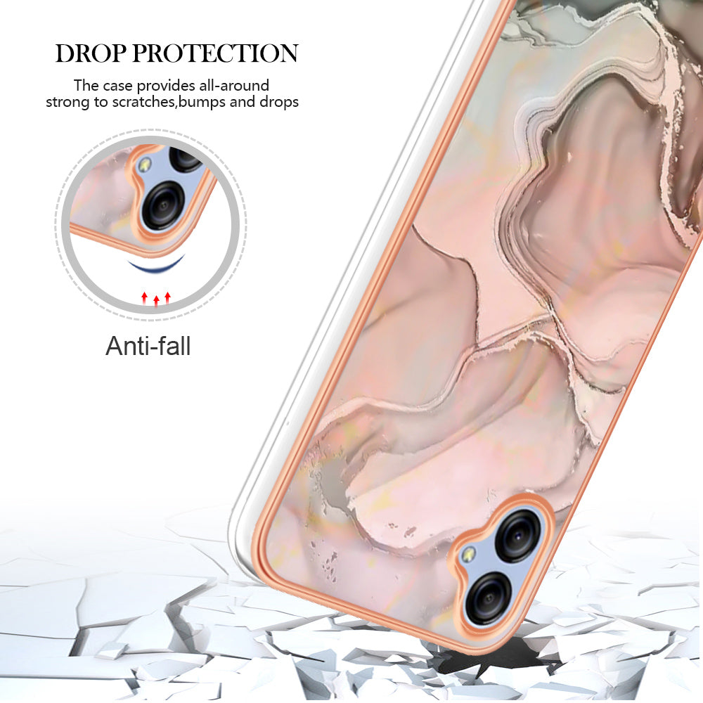 For Samsung Galaxy A04e 4G / F04 4G / M04 4G YB IMD Series-16 Style E Marble Pattern TPU IMD Phone Case 2.0mm Electroplating Cover