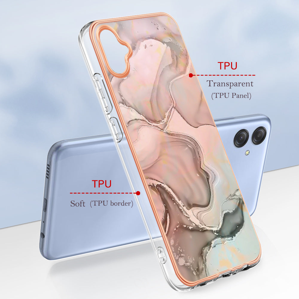 For Samsung Galaxy A04e 4G / F04 4G / M04 4G YB IMD Series-16 Style E Marble Pattern TPU IMD Phone Case 2.0mm Electroplating Cover