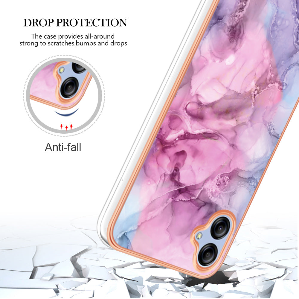 For Samsung Galaxy A04e 4G / F04 4G / M04 4G YB IMD Series-16 Style E Marble Pattern TPU IMD Phone Case 2.0mm Electroplating Cover