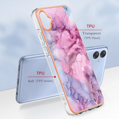 For Samsung Galaxy A04e 4G / F04 4G / M04 4G YB IMD Series-16 Style E Marble Pattern TPU IMD Phone Case 2.0mm Electroplating Cover