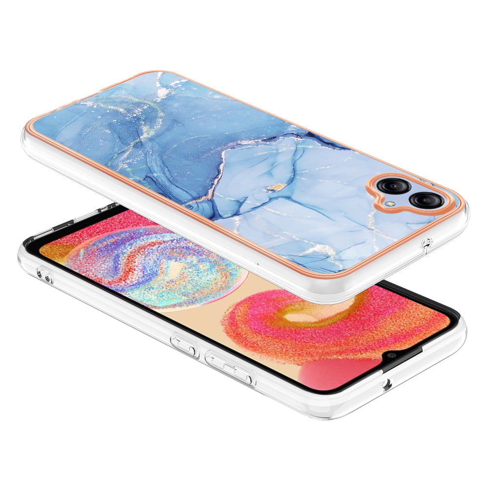 For Samsung Galaxy A04e 4G / F04 4G / M04 4G YB IMD Series-16 Style E Marble Pattern TPU IMD Phone Case 2.0mm Electroplating Cover