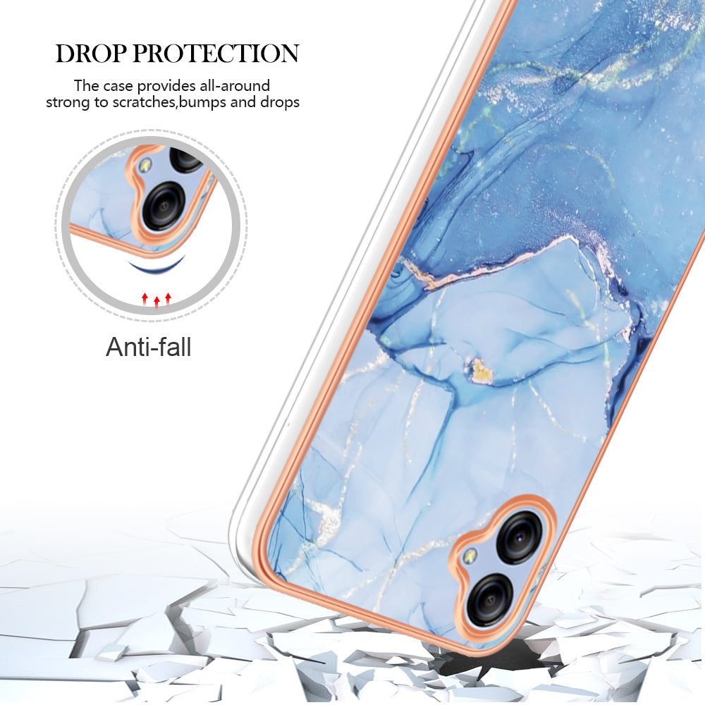 For Samsung Galaxy A04e 4G / F04 4G / M04 4G YB IMD Series-16 Style E Marble Pattern TPU IMD Phone Case 2.0mm Electroplating Cover