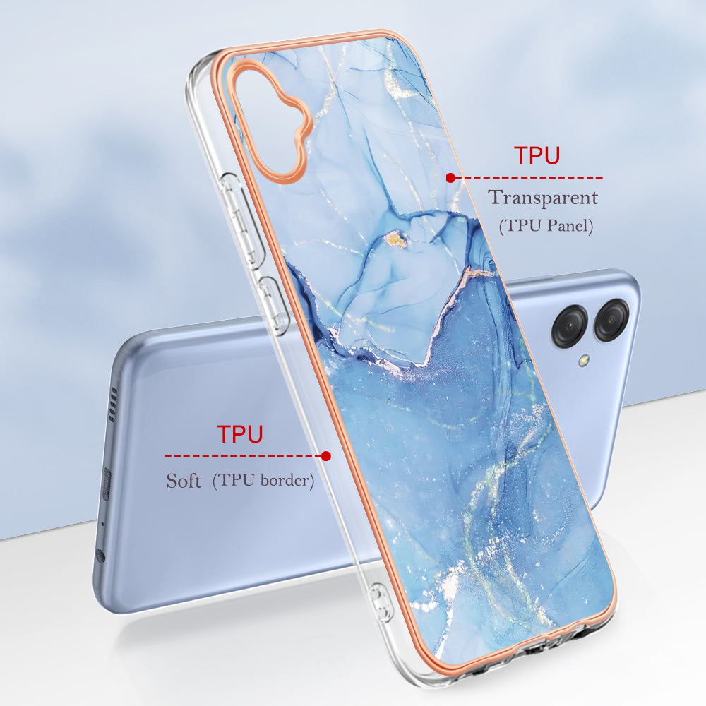 For Samsung Galaxy A04e 4G / F04 4G / M04 4G YB IMD Series-16 Style E Marble Pattern TPU IMD Phone Case 2.0mm Electroplating Cover