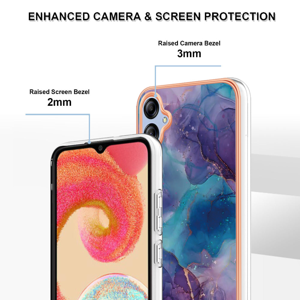 For Samsung Galaxy A04e 4G / F04 4G / M04 4G YB IMD Series-16 Style E Marble Pattern TPU IMD Phone Case 2.0mm Electroplating Cover