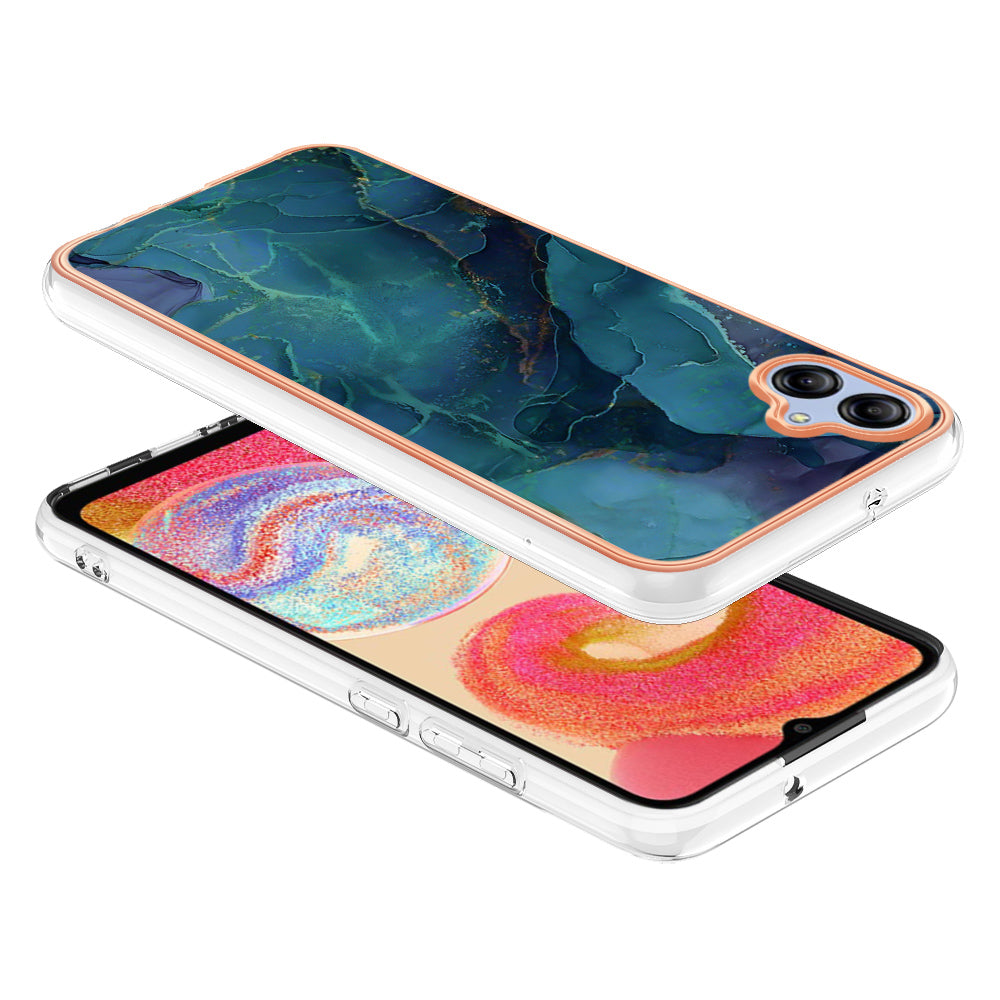 For Samsung Galaxy A04e 4G / F04 4G / M04 4G YB IMD Series-16 Style E Marble Pattern TPU IMD Phone Case 2.0mm Electroplating Cover