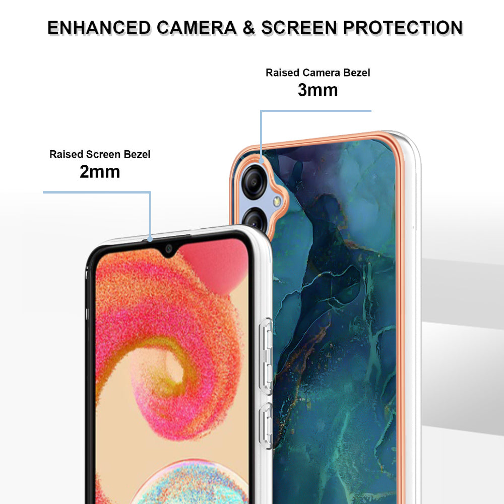 For Samsung Galaxy A04e 4G / F04 4G / M04 4G YB IMD Series-16 Style E Marble Pattern TPU IMD Phone Case 2.0mm Electroplating Cover