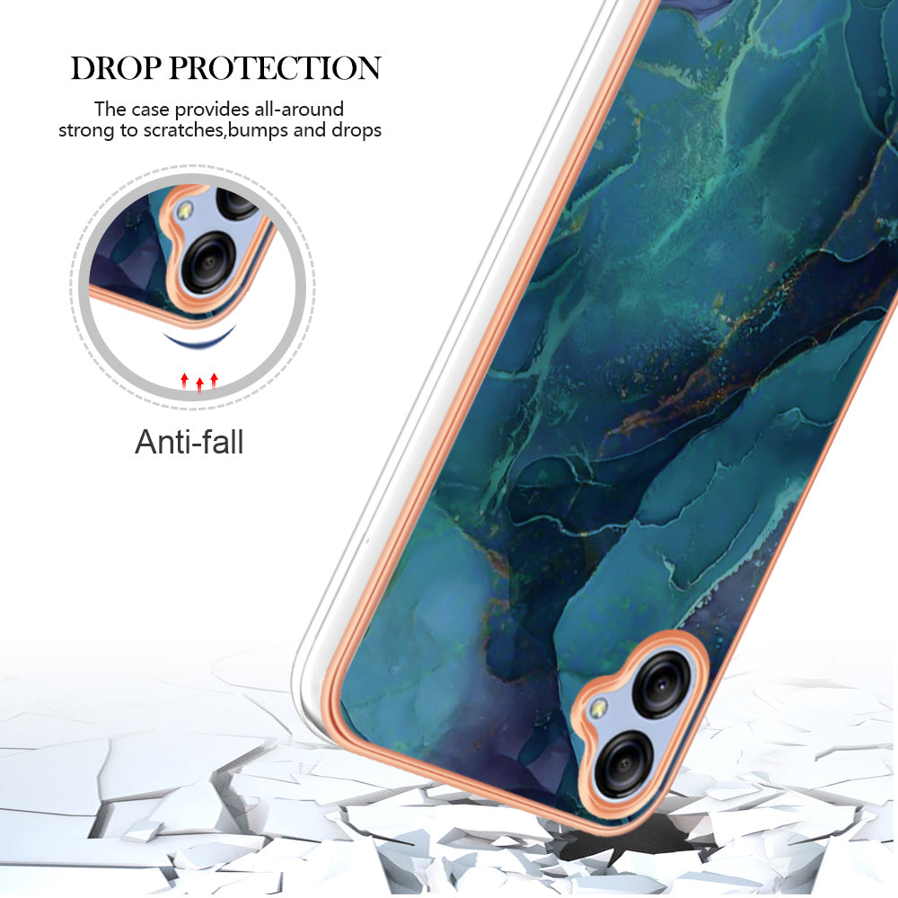 For Samsung Galaxy A04e 4G / F04 4G / M04 4G YB IMD Series-16 Style E Marble Pattern TPU IMD Phone Case 2.0mm Electroplating Cover