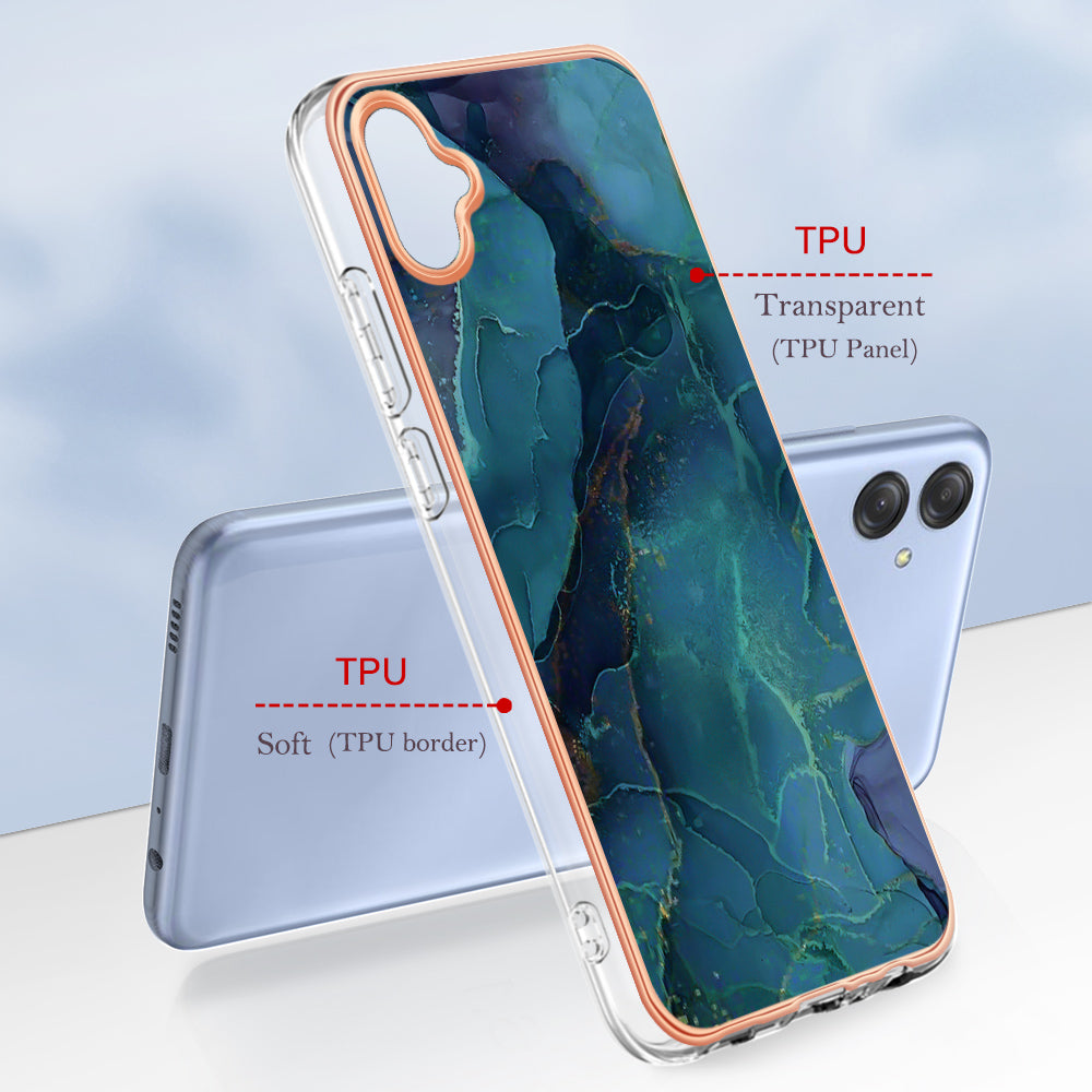 For Samsung Galaxy A04e 4G / F04 4G / M04 4G YB IMD Series-16 Style E Marble Pattern TPU IMD Phone Case 2.0mm Electroplating Cover
