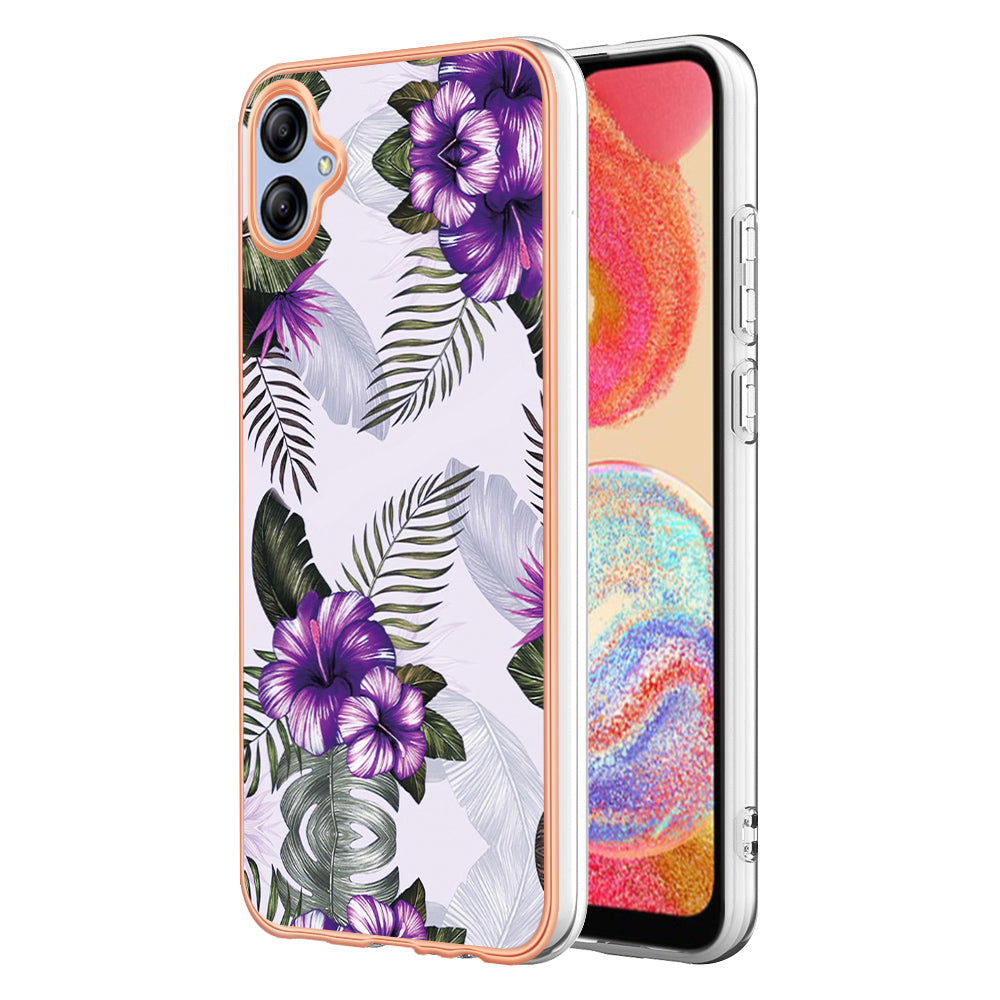 YB IMD Series-1 for Samsung Galaxy A04e 4G / F04 4G / M04 4G IMD TPU Phone Case Electroplating Marble Floral Pattern Cover