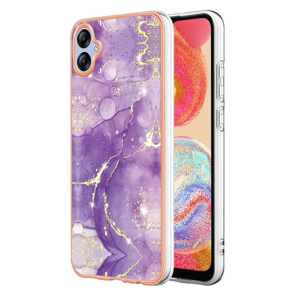 For Samsung Galaxy A04e 4G / F04 4G / M04 4G YB IMD Series-2 Phone Case Marble Pattern IMD Electroplating TPU Cover