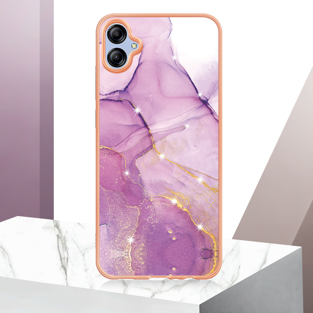 For Samsung Galaxy A04e 4G / F04 4G / M04 4G YB IMD Series-2 Phone Case Marble Pattern IMD Electroplating TPU Cover