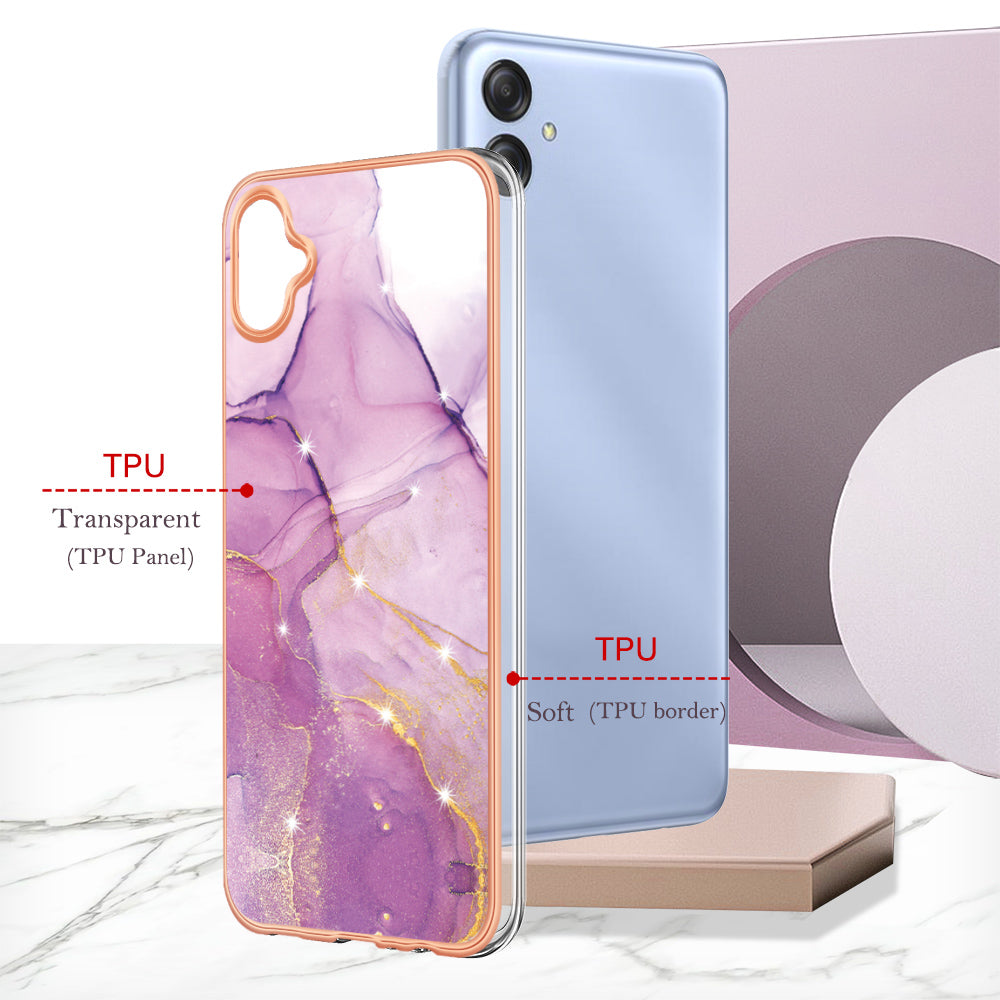 For Samsung Galaxy A04e 4G / F04 4G / M04 4G YB IMD Series-2 Phone Case Marble Pattern IMD Electroplating TPU Cover