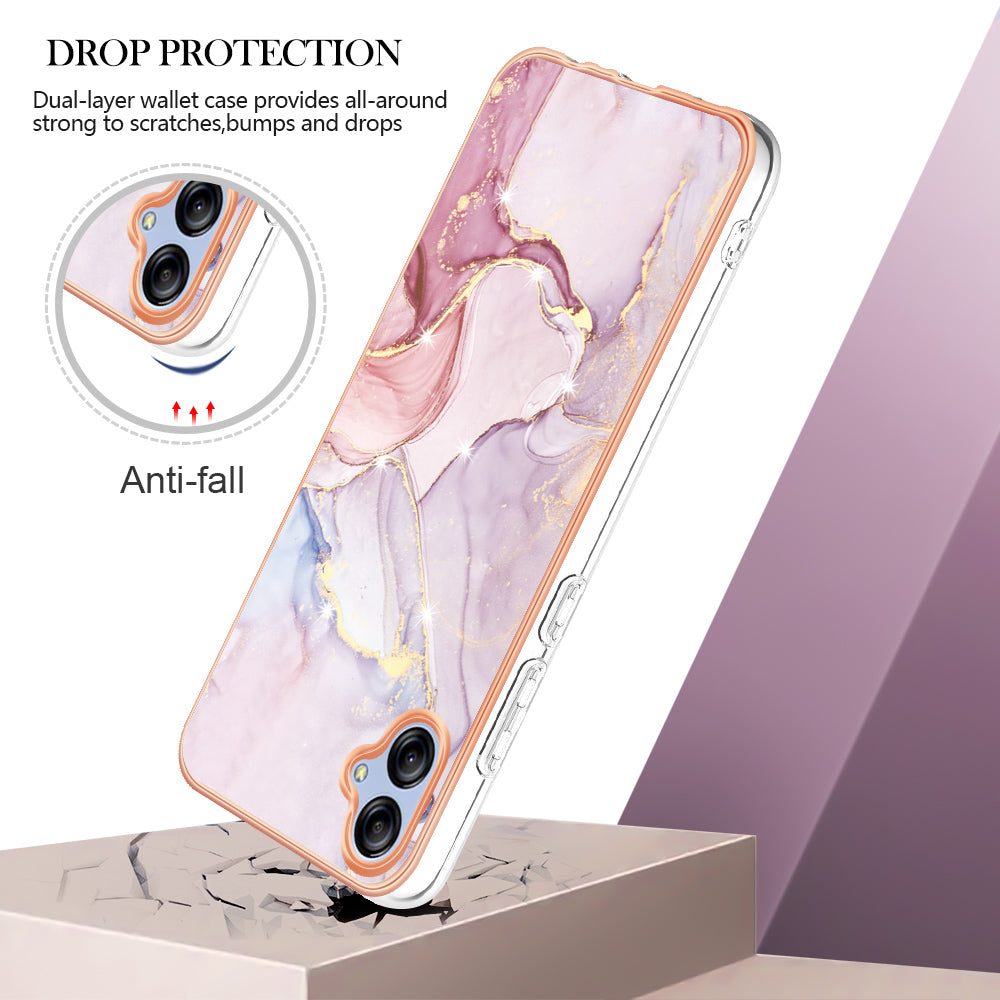 For Samsung Galaxy A04e 4G / F04 4G / M04 4G YB IMD Series-2 Phone Case Marble Pattern IMD Electroplating TPU Cover