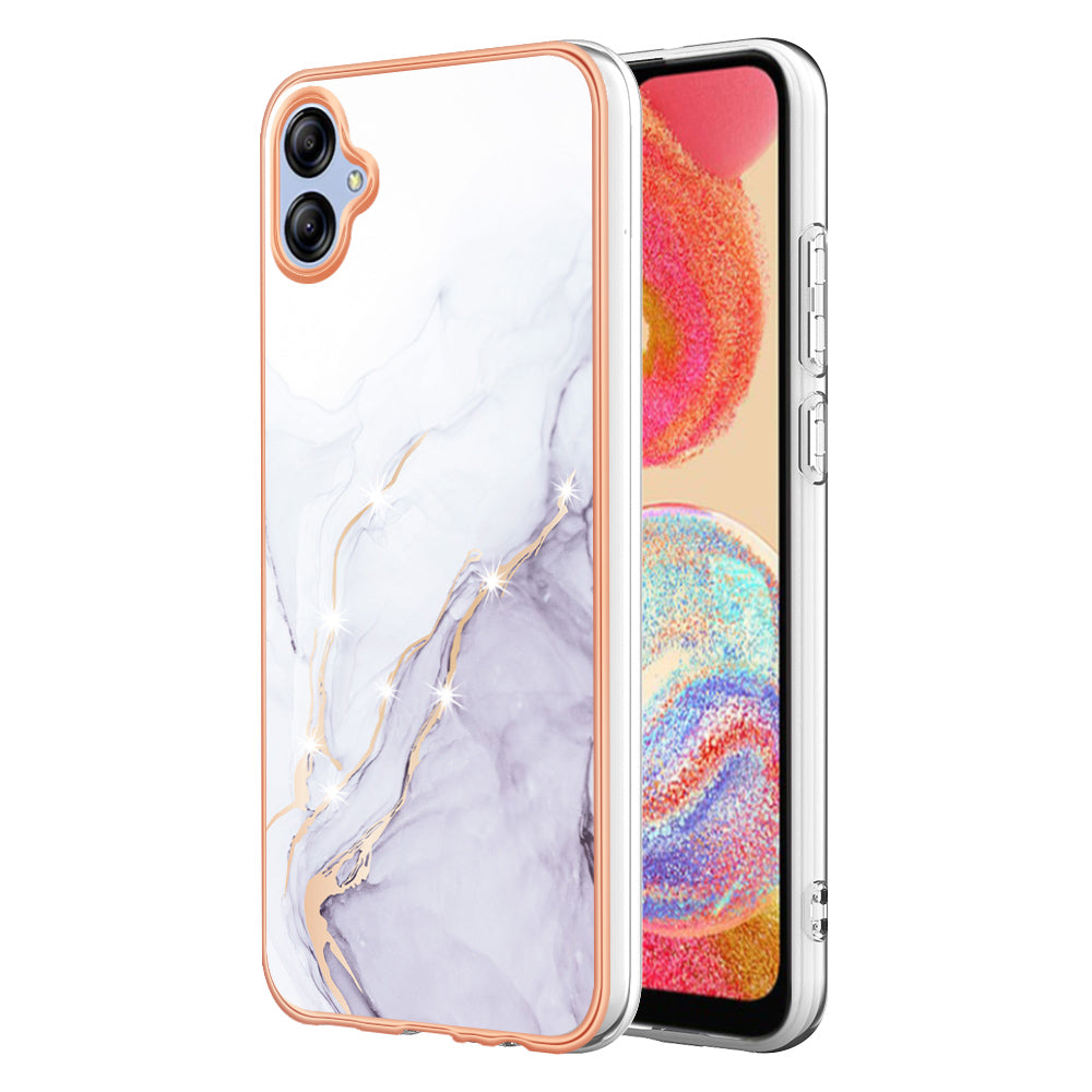 For Samsung Galaxy A04e 4G / F04 4G / M04 4G YB IMD Series-2 Phone Case Marble Pattern IMD Electroplating TPU Cover