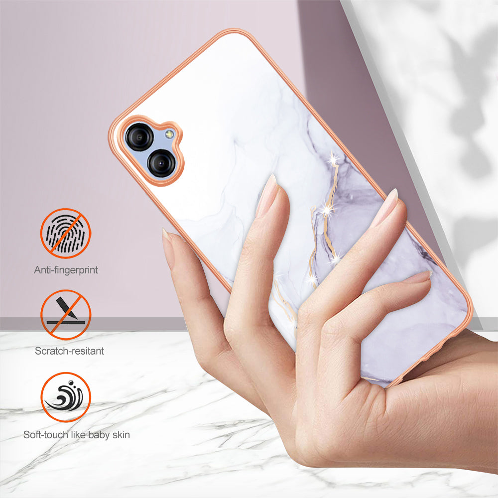 For Samsung Galaxy A04e 4G / F04 4G / M04 4G YB IMD Series-2 Phone Case Marble Pattern IMD Electroplating TPU Cover