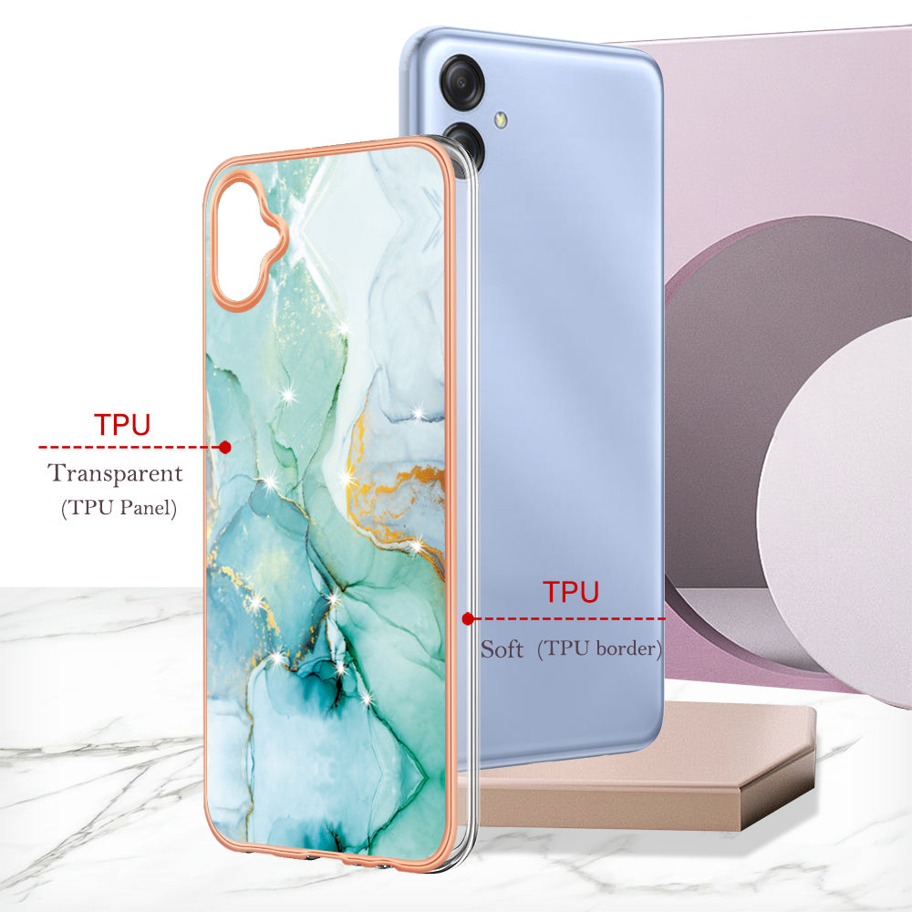 For Samsung Galaxy A04e 4G / F04 4G / M04 4G YB IMD Series-2 Phone Case Marble Pattern IMD Electroplating TPU Cover