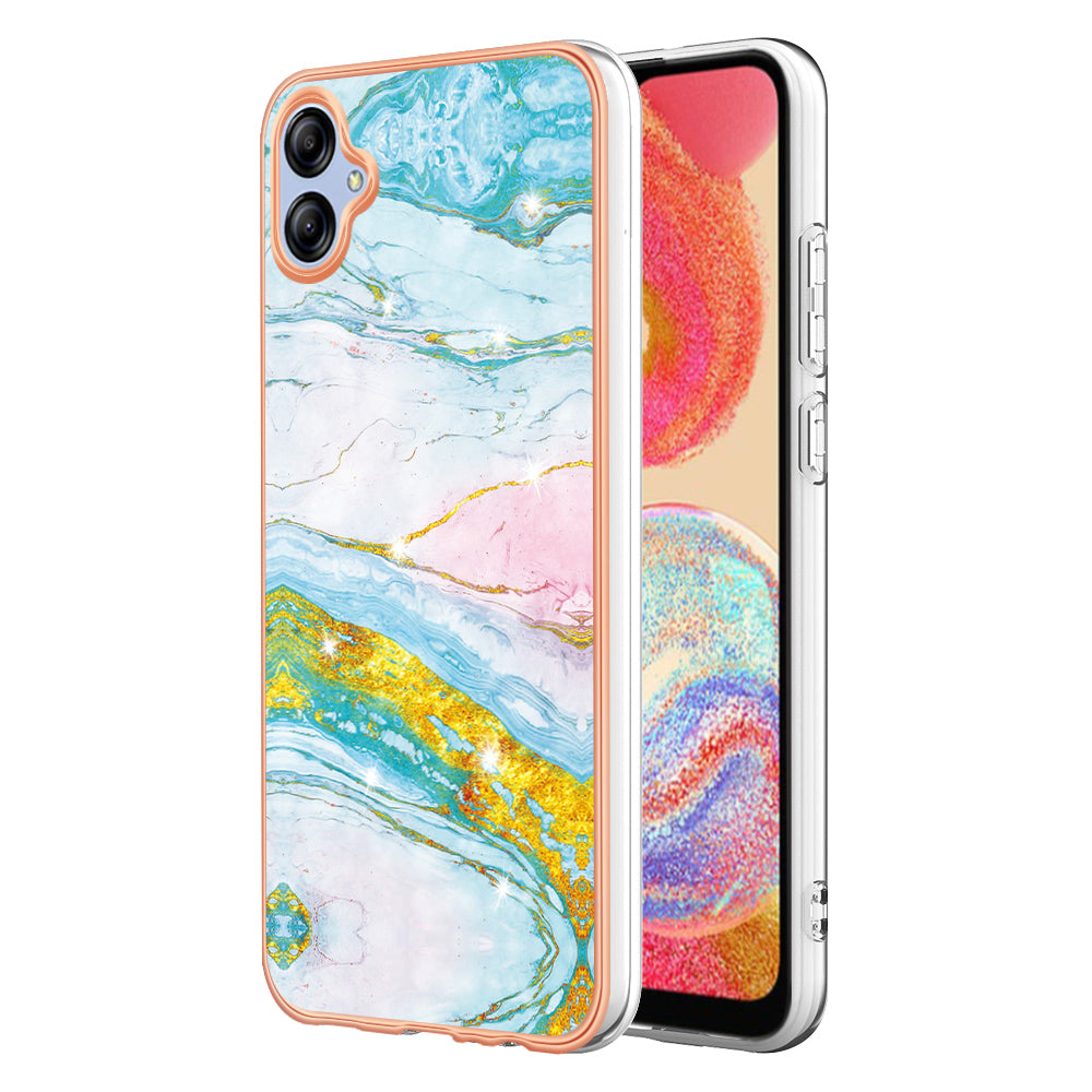 For Samsung Galaxy A04e 4G / F04 4G / M04 4G YB IMD Series-2 Phone Case Marble Pattern IMD Electroplating TPU Cover