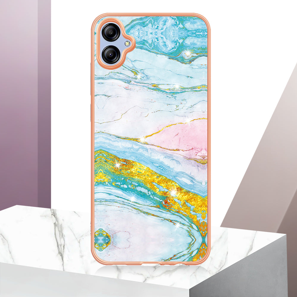 For Samsung Galaxy A04e 4G / F04 4G / M04 4G YB IMD Series-2 Phone Case Marble Pattern IMD Electroplating TPU Cover