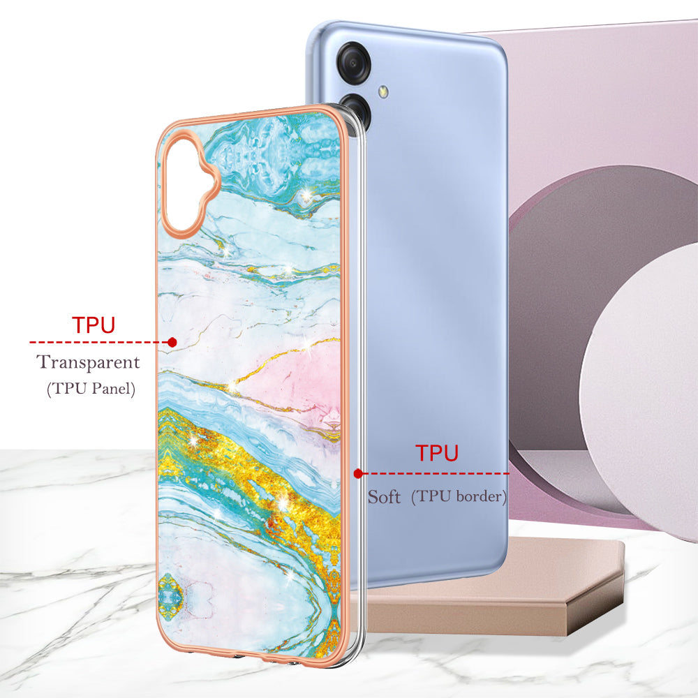 For Samsung Galaxy A04e 4G / F04 4G / M04 4G YB IMD Series-2 Phone Case Marble Pattern IMD Electroplating TPU Cover