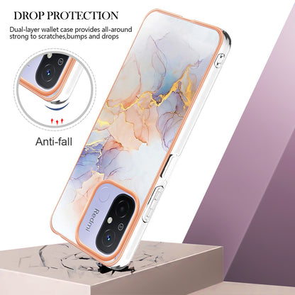 YB IMD Series-1 for Xiaomi Redmi 12C 4G / Redmi 11A 4G Phone TPU Case Marble Floral Pattern IMD Electroplating Cover