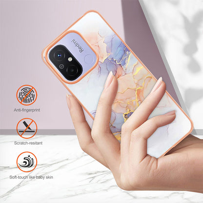 YB IMD Series-1 for Xiaomi Redmi 12C 4G / Redmi 11A 4G Phone TPU Case Marble Floral Pattern IMD Electroplating Cover
