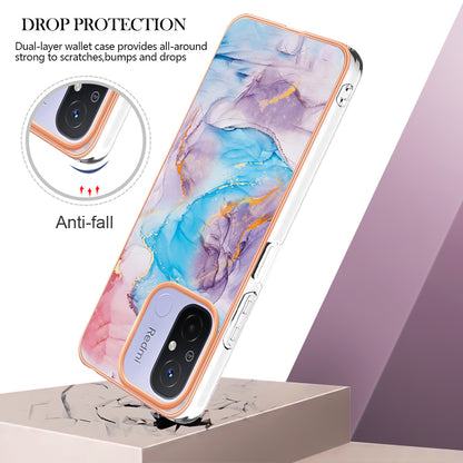 YB IMD Series-1 for Xiaomi Redmi 12C 4G / Redmi 11A 4G Phone TPU Case Marble Floral Pattern IMD Electroplating Cover