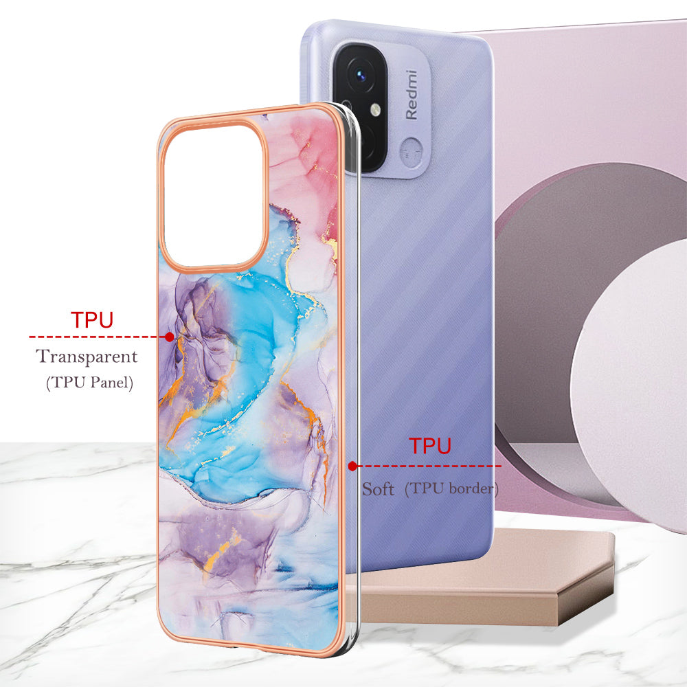 YB IMD Series-1 for Xiaomi Redmi 12C 4G / Redmi 11A 4G Phone TPU Case Marble Floral Pattern IMD Electroplating Cover