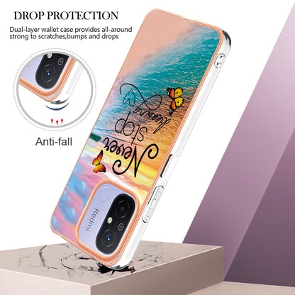 YB IMD Series-1 for Xiaomi Redmi 12C 4G / Redmi 11A 4G Phone TPU Case Marble Floral Pattern IMD Electroplating Cover