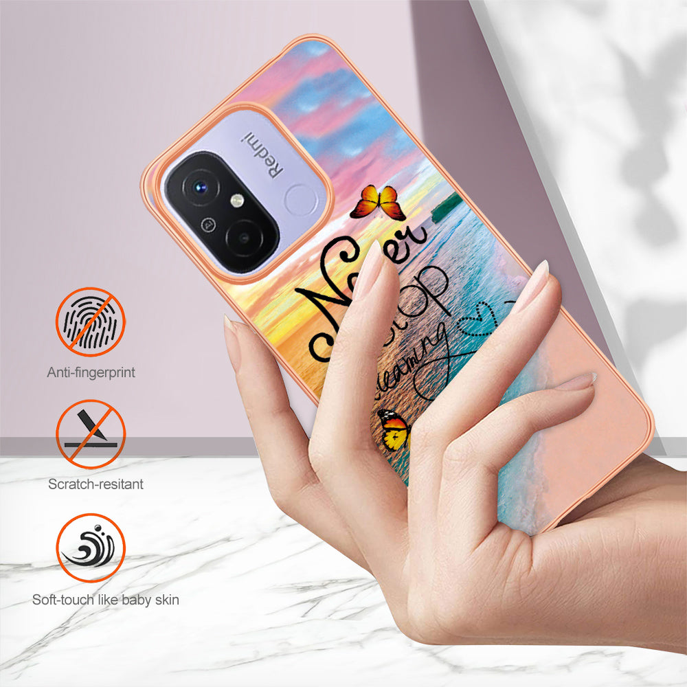 YB IMD Series-1 for Xiaomi Redmi 12C 4G / Redmi 11A 4G Phone TPU Case Marble Floral Pattern IMD Electroplating Cover